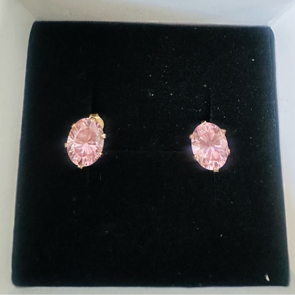 Elegant Pink CZ Stud Earrings/ 14 kt backing